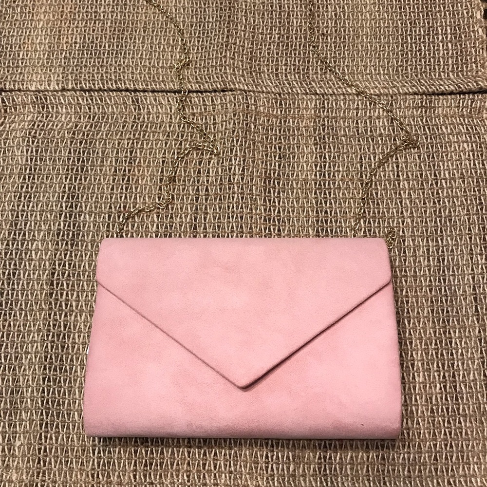 Pink faux suede crossbody